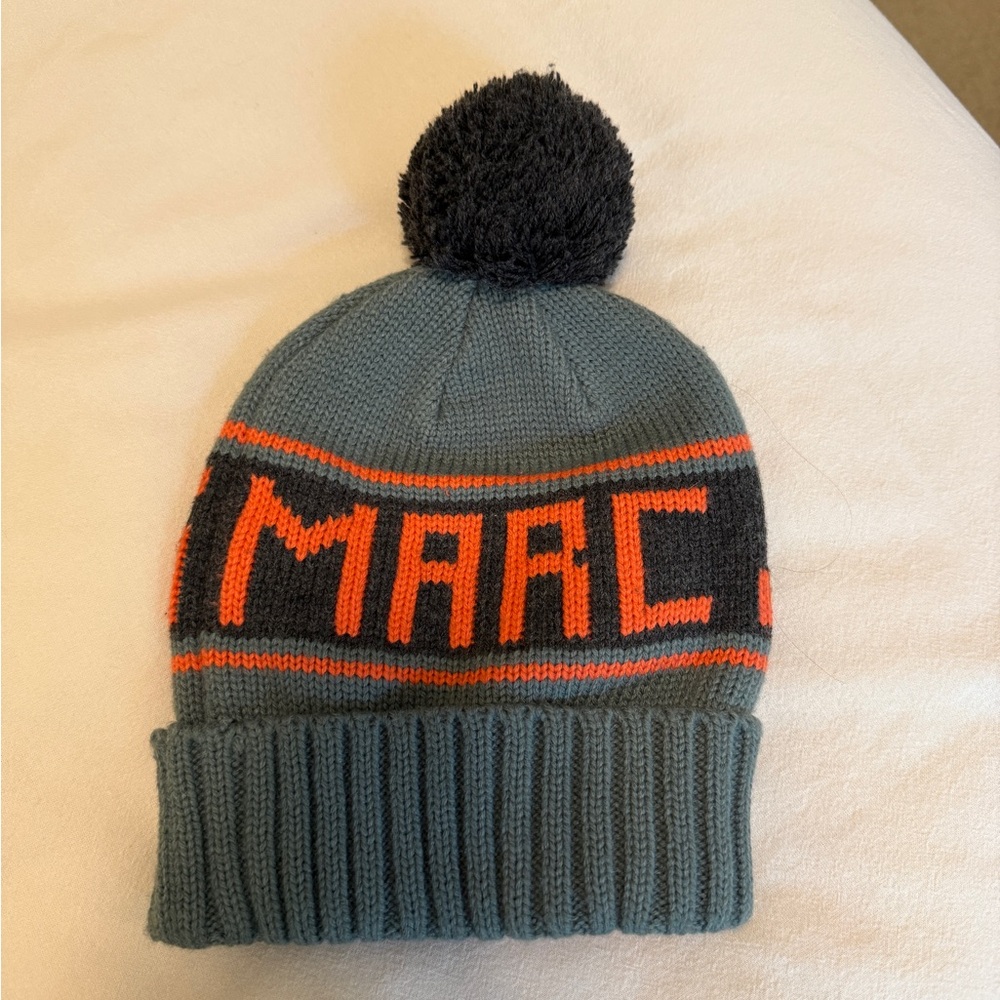 Marc Jacobs Gray and Orange Knit Hat with Pom-Pom